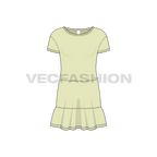 Kids girls frock, ruffled flat sketch, front view