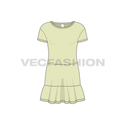 Kids girls frock, ruffled flat sketch, front view