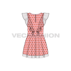 Kids girls frock, fairy wing flat sketch, back view