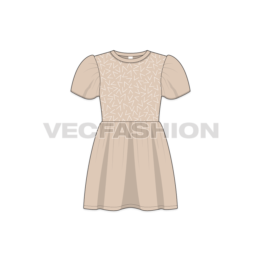 Kids girls frock dress flat sketch, front view