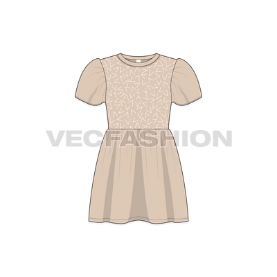 Kids girls frock dress flat sketch, front view