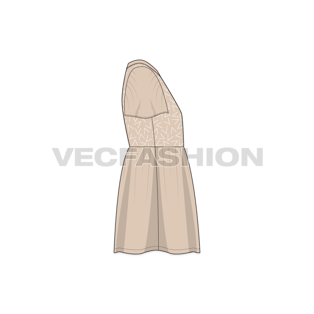 Kids girls frock dress flat sketch, side view