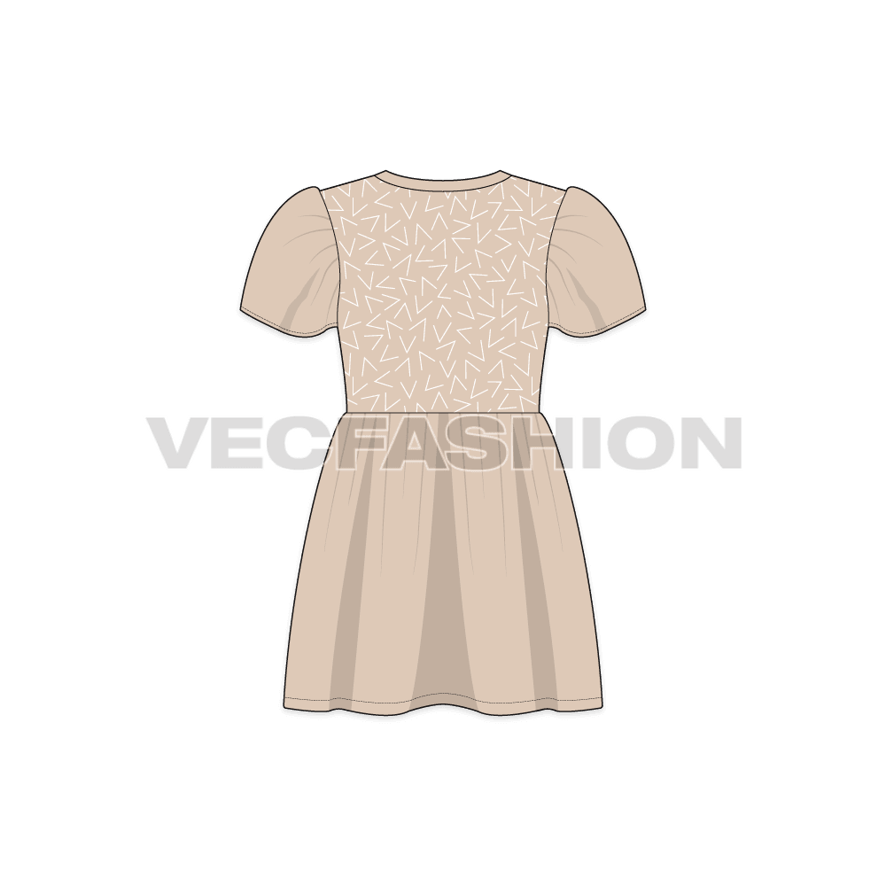 Kids girls frock dress flat sketch, back view