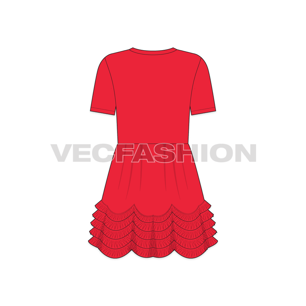 Kids girls layered dress flat sketch, back view