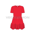 Kids girls layered dress flat sketch, front view
