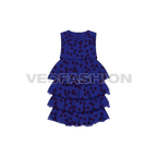 Kids girls layered frock flat sketch, front view