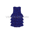 Kids girls layered frock flat sketch, back view