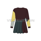 Kids girls patch work frock flat sketch, back view