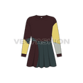 Kids girls patch work frock flat sketch, front view