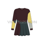 Kids girls patch work frock flat sketch, front view