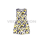 Kids girls printed frock flat sketch, front view