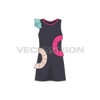 Kids girls ruffled dress flat sketch, front view
