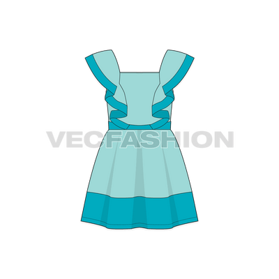 Kids girls sailors cut frock flat sketch, front view