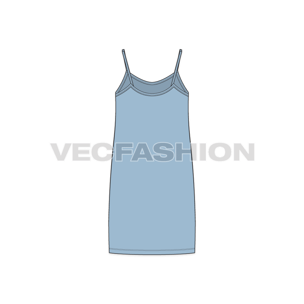 Kids girls strap-on dress flat sketch, back view