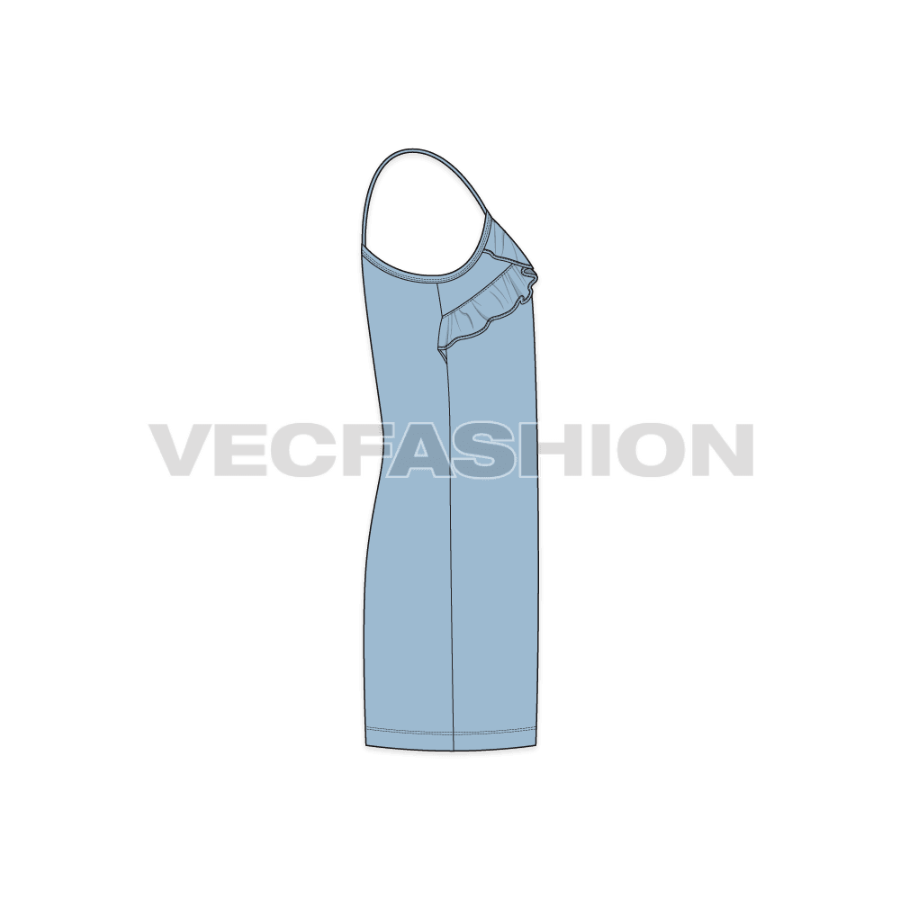 Kids girls strap-on dress flat sketch, side view