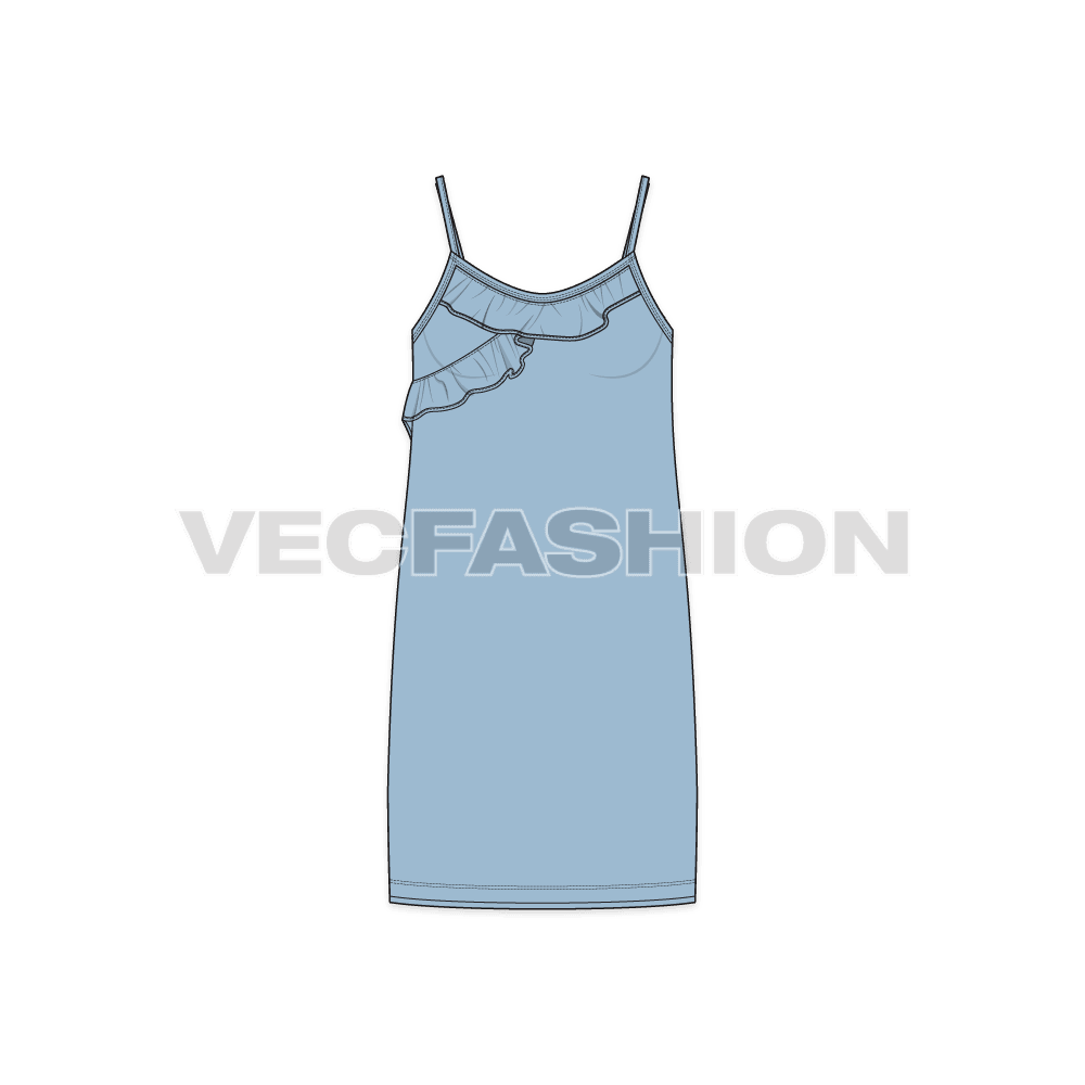 Kids girls strap-on dress flat sketch, front view