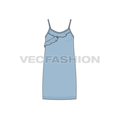 Kids girls strap-on dress flat sketch, front view