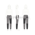 Kids girls streetwear joggers flat sketch, croqui sketch