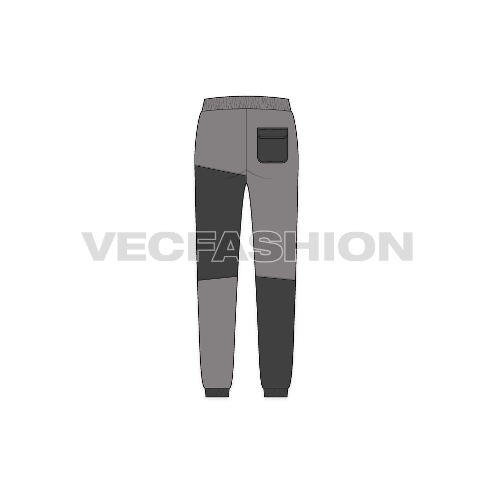 Kids girls streetwear joggers flat sketch, back view