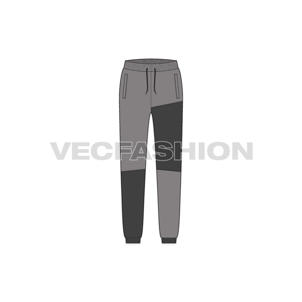 Kids girls streetwear joggers flat sketch, front view