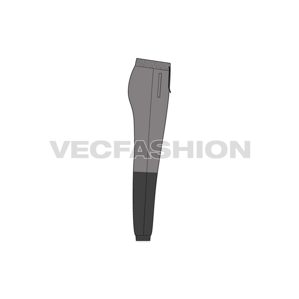 Kids girls streetwear joggers flat sketch, side view