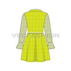 Kids girls stylish dress flat sketch, back view