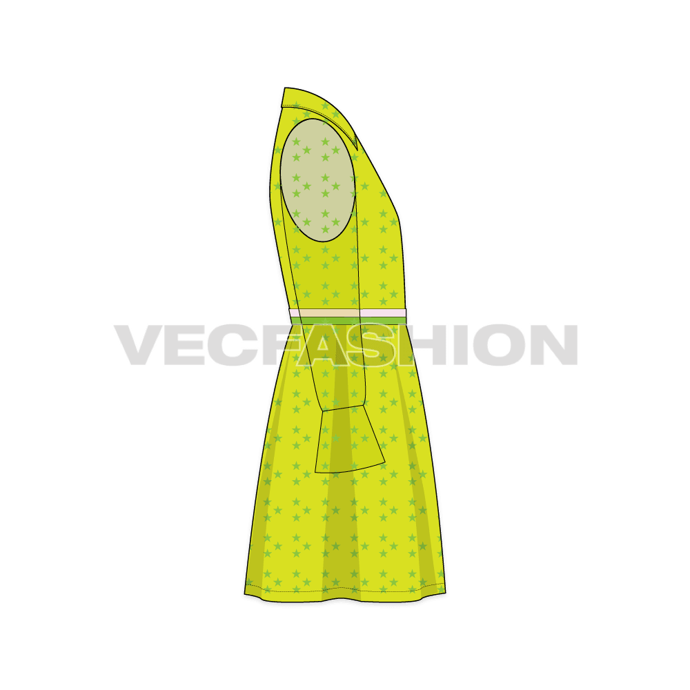 Kids girls stylish dress flat sketch, side view