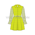 Kids girls stylish dress flat sketch, front view