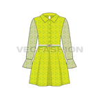 Kids girls stylish dress flat sketch, front view