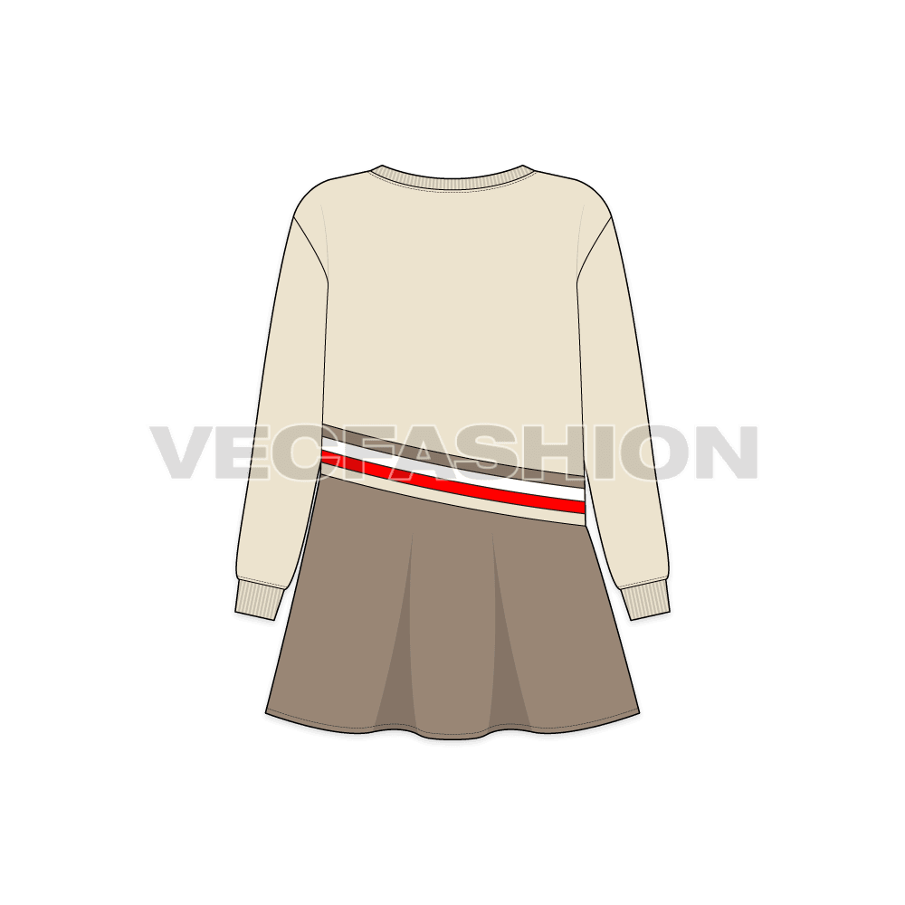 Kids girls stylish frock flat sketch, back view