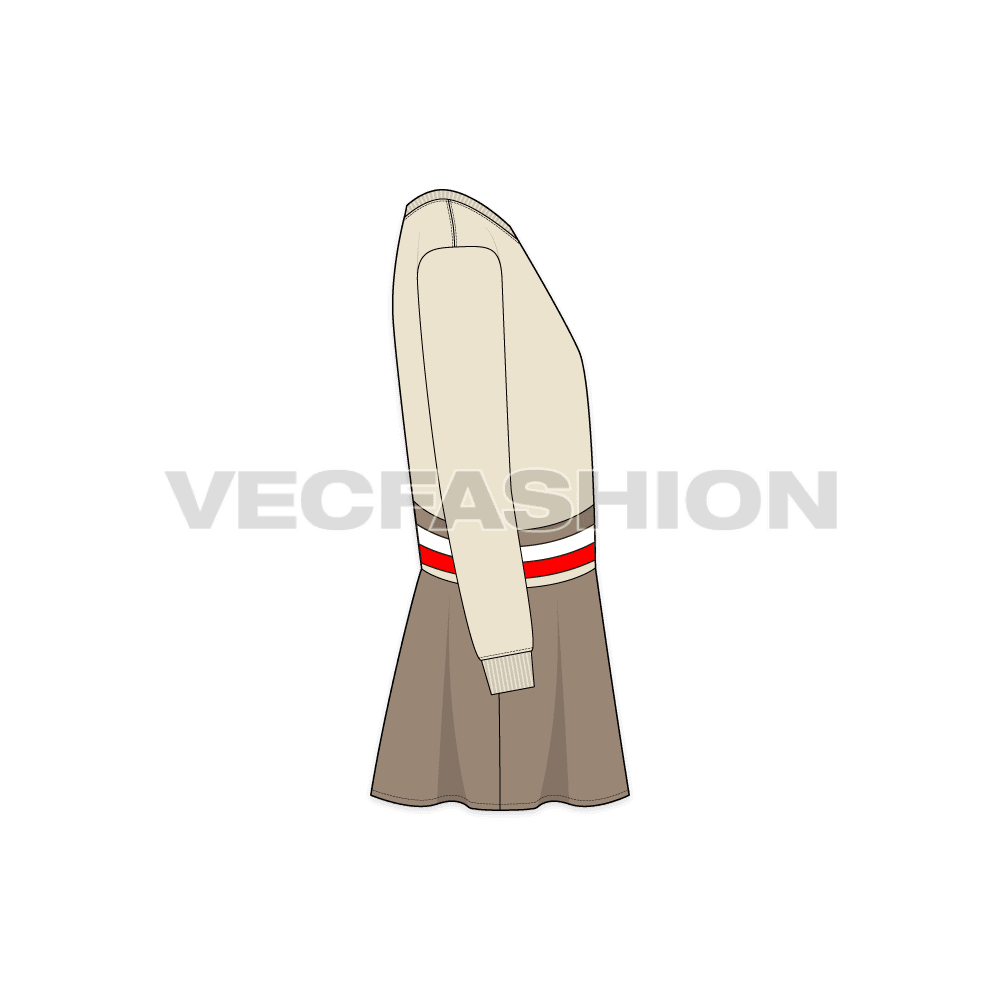 Kids girls stylish frock flat sketch, side view