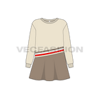 Kids girls stylish frock flat sketch, front view