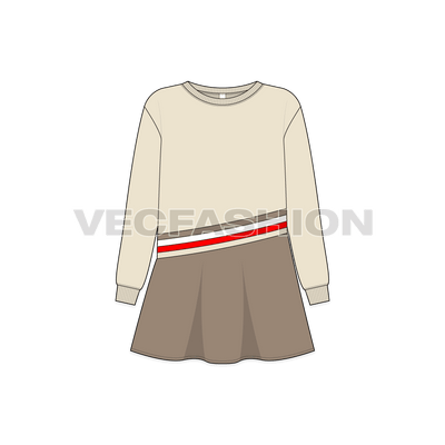 Kids girls stylish frock flat sketch, front view