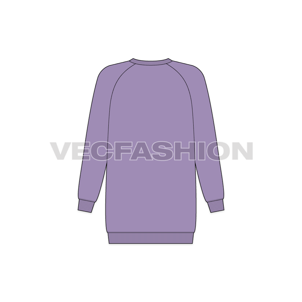 Kids girls sweater dress flat sketch, back view