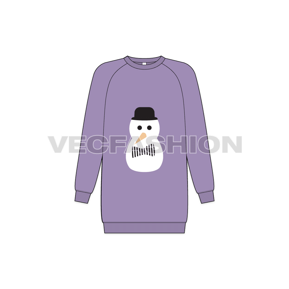 Kids girls sweater dress flat sketch, front view