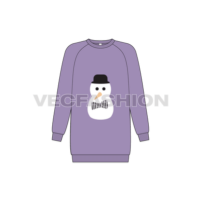 Kids girls sweater dress flat sketch, front view