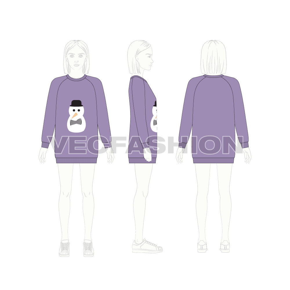 Kids girls sweater dress flat sketch, croqui sketch
