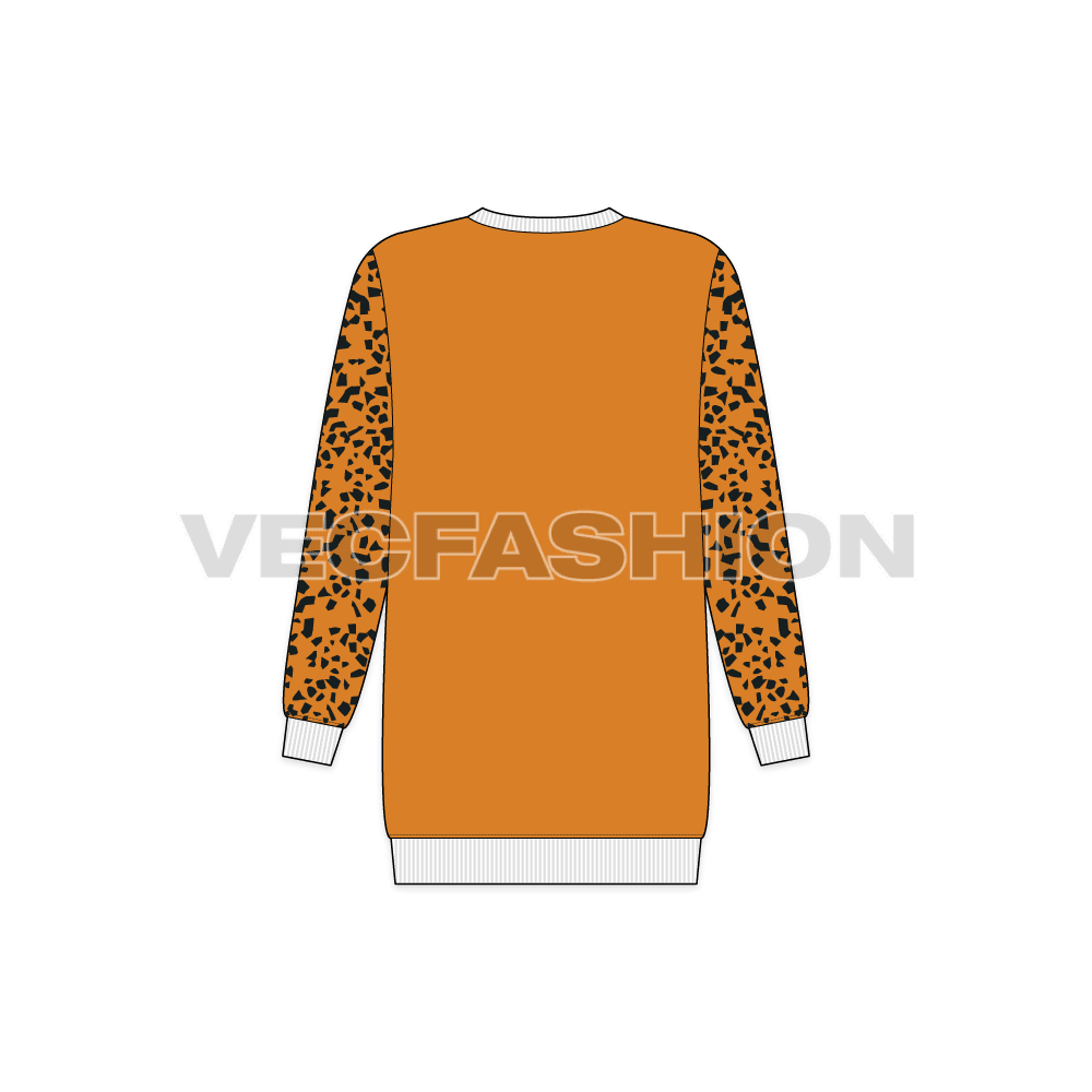 Kids girls sweatshirt, animal print flat sketch, back view