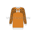 Kids girls sweatshirt, animal print flat sketch, front view