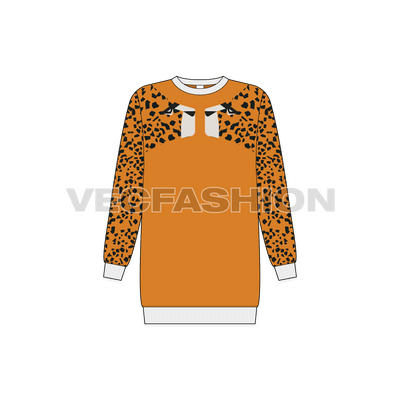Kids girls sweatshirt, animal print flat sketch, front view