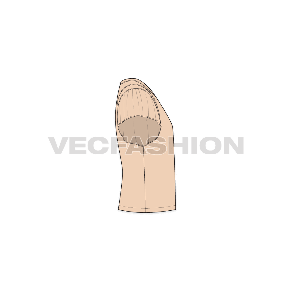 Kids girls tee with ruffles flat sketch, side view