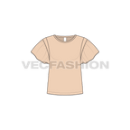 Kids girls tee with ruffles flat sketch, front view
