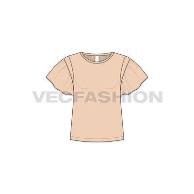 Kids girls tee with ruffles flat sketch, front view