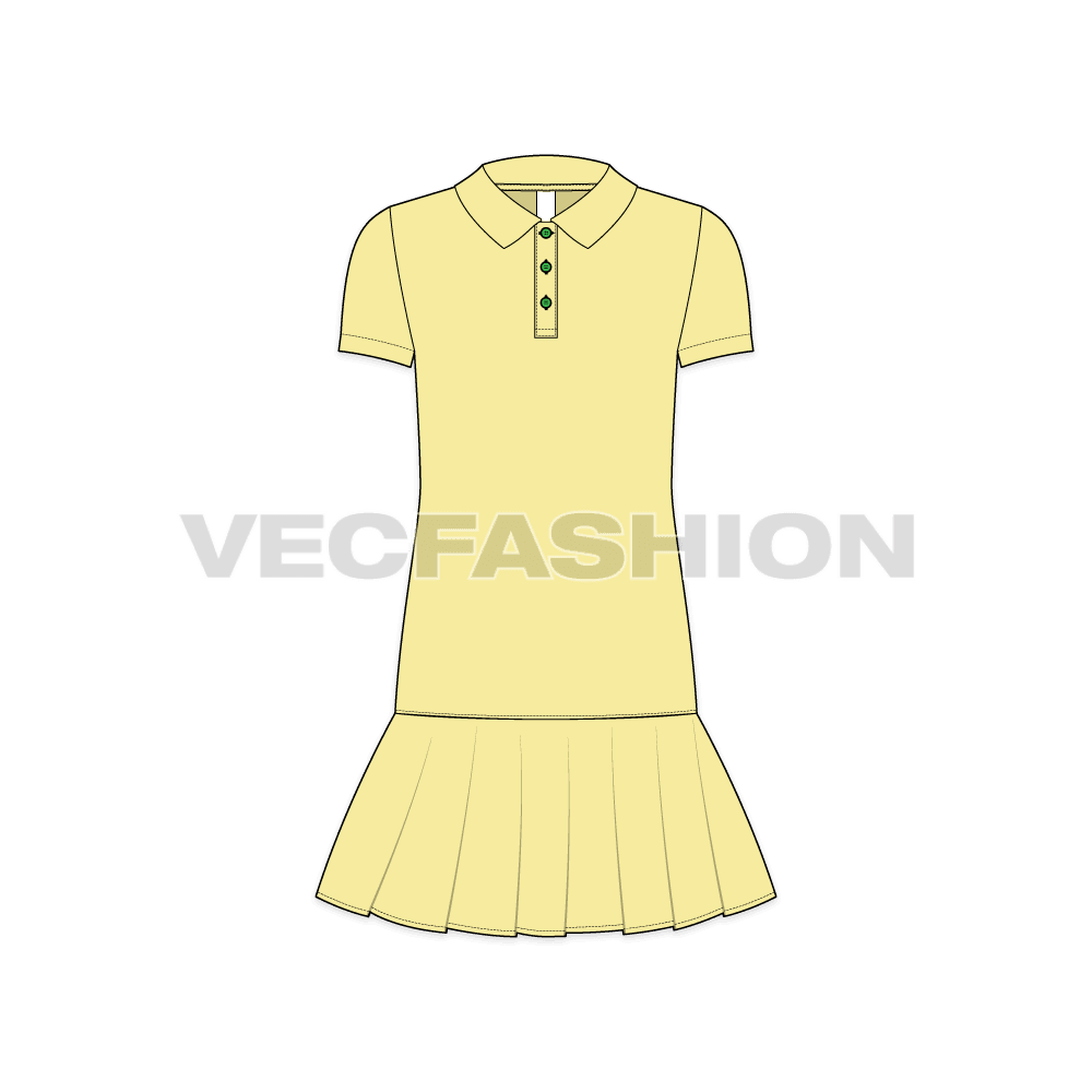Kids girls tennis dress flat sketch, front view