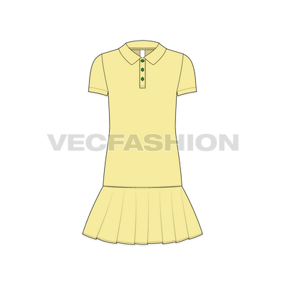Kids girls tennis dress flat sketch, front view