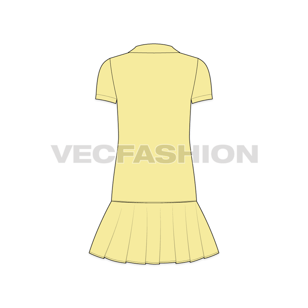 Kids girls tennis dress flat sketch, back view