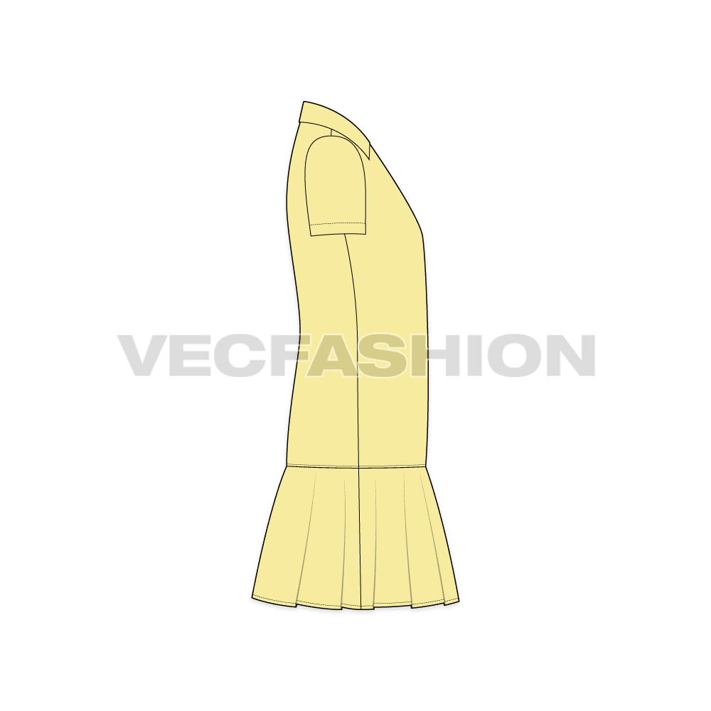 Kids girls tennis dress flat sketch, side view