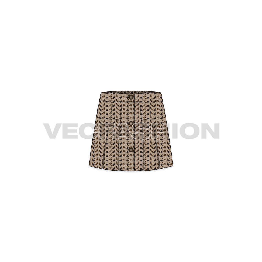 Kids girls tweed skirt flat sketch, front view