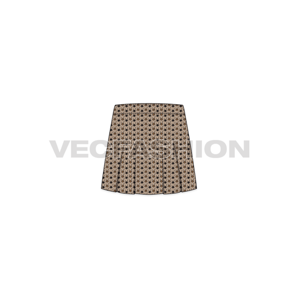 Kids girls tweed skirt flat sketch, back view