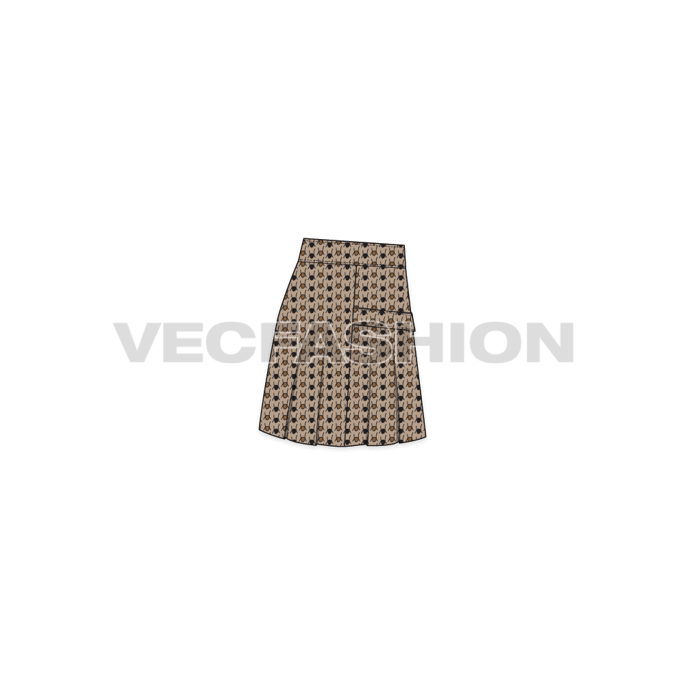 Kids girls tweed skirt flat sketch, side view